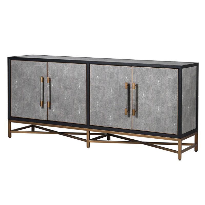 grey shagreen sideboard with a black finish and brass details 