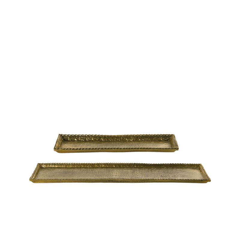 set of two brass trays  with woven-illusion edges