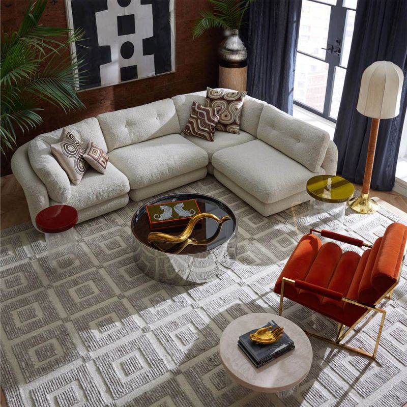 Boucle upholstered beige corner sofa piece