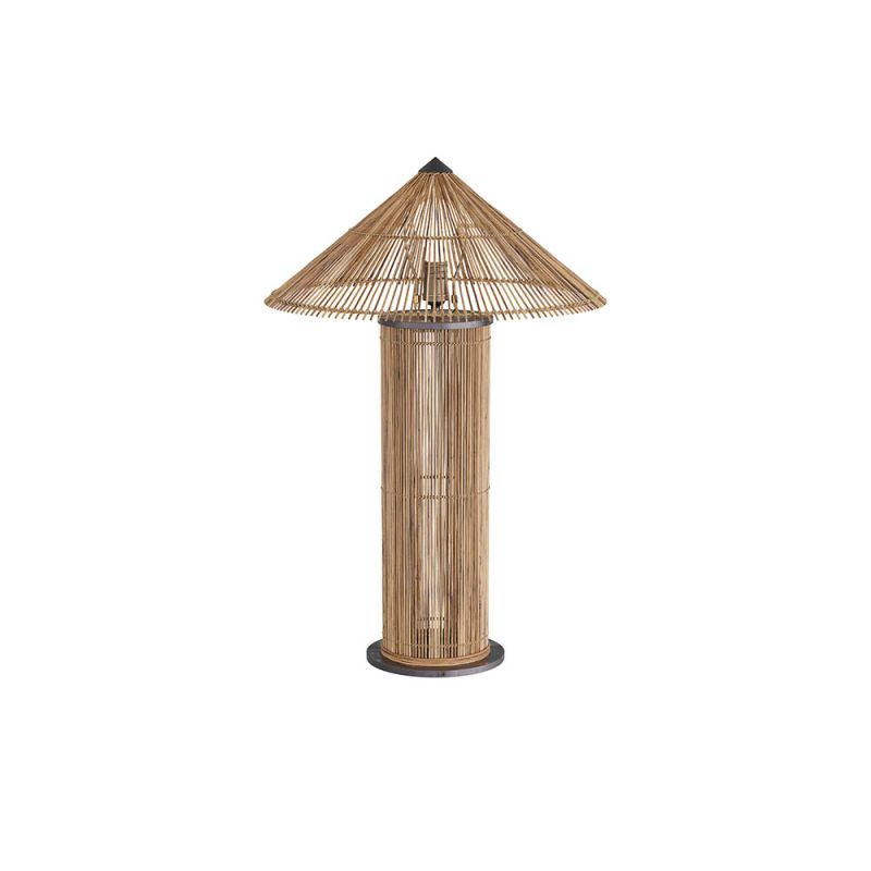 Natural rattan wrapped lamp with tapered lamp and bronze base
