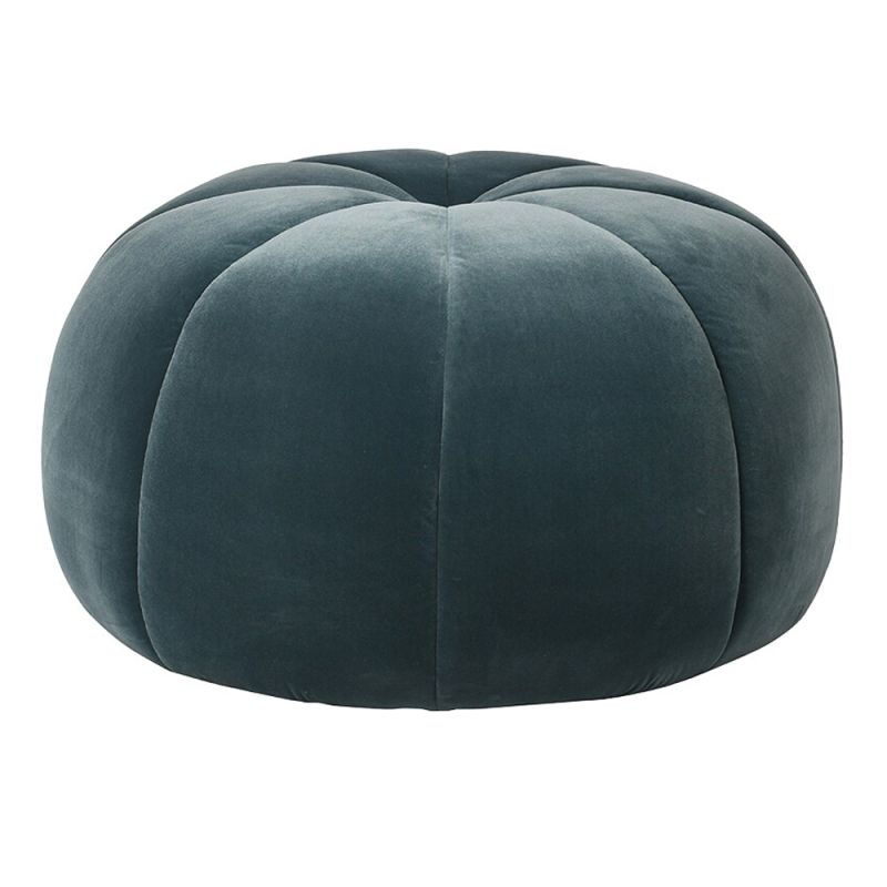 large teal pumpkin-shaped pouffe