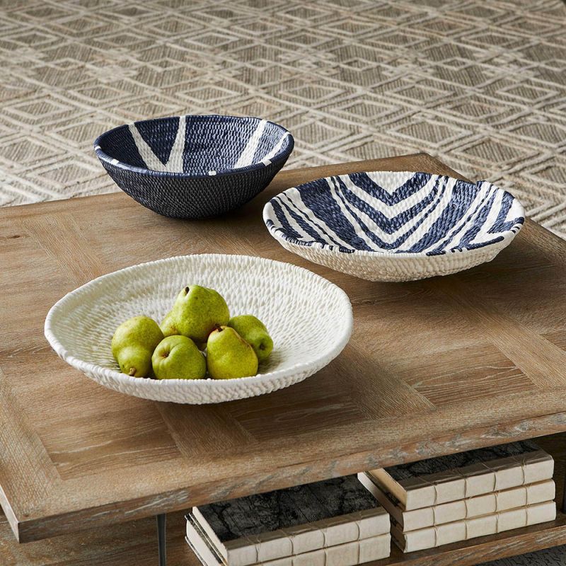 Stylish blue and white textured bowl with twisted cross design