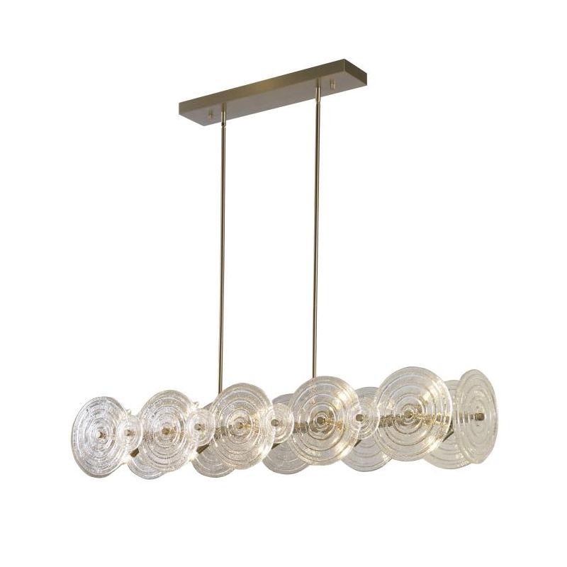 Beautiful brass chandelier with bubbled glass discs diffusing the light of 10 bulbs