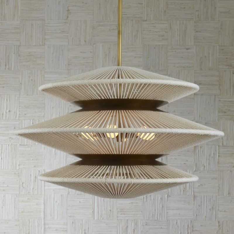 Pendant light with angular silhouette and string finish