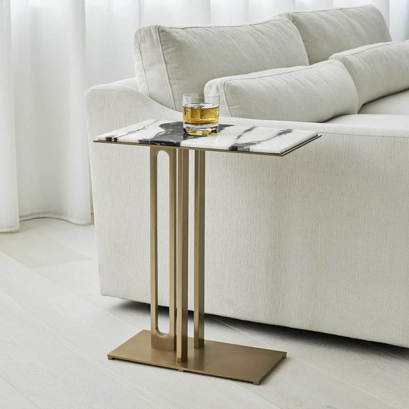 Brass base side table with black and white marble top
