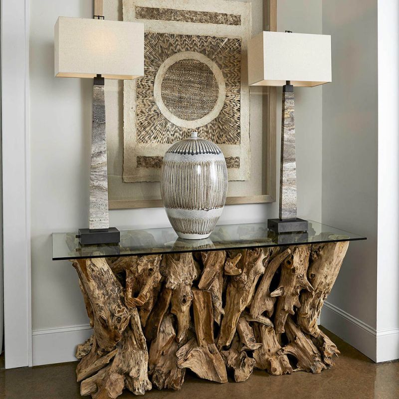 A stylish side lamp by Uttermost with a gorgeous grey marble finish and dark bronze finish