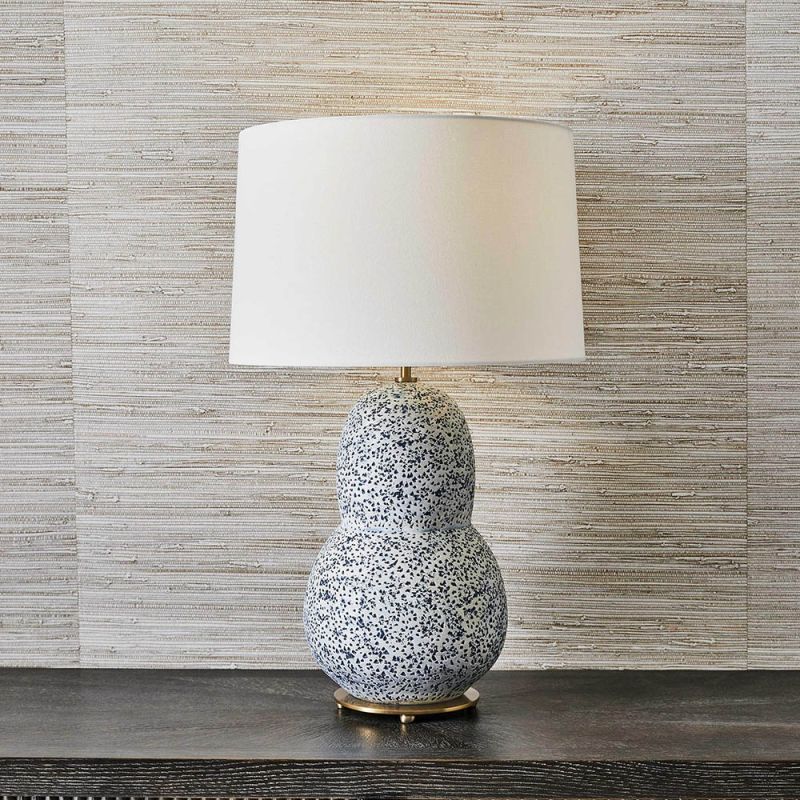Black and white carved textured lamp with hardback drum shade
