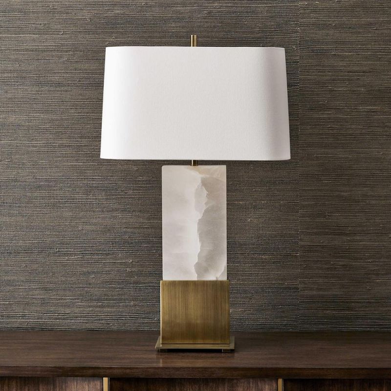 Alabaster base table lamp with brass accents