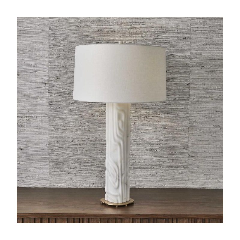 Stylish white lamp with abstract carved marble
