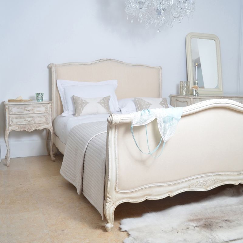 Distressed cream french style king-size bed