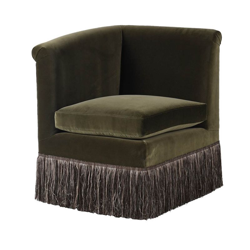 Left module of elegant retro style green velvet seat with tassel trim