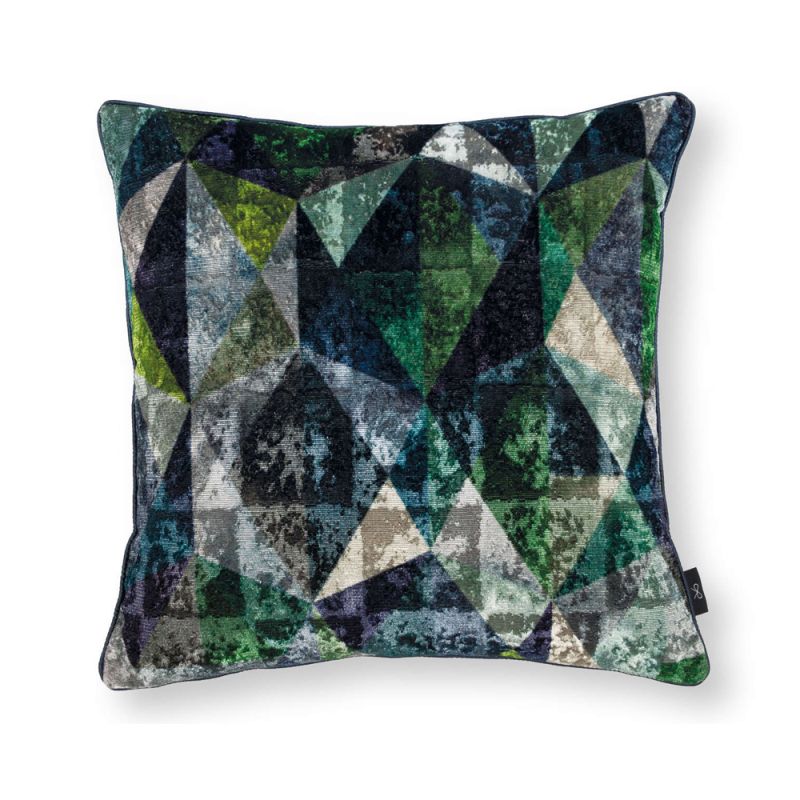 Luxurious bright green and blue patterned square cushion