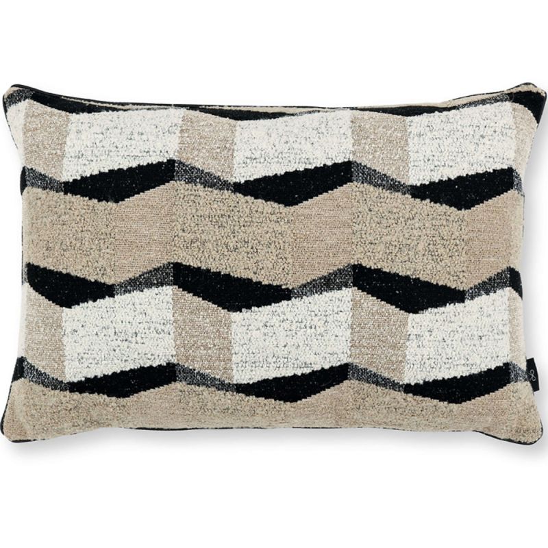 Brush-stroke design beige, black and white cushion