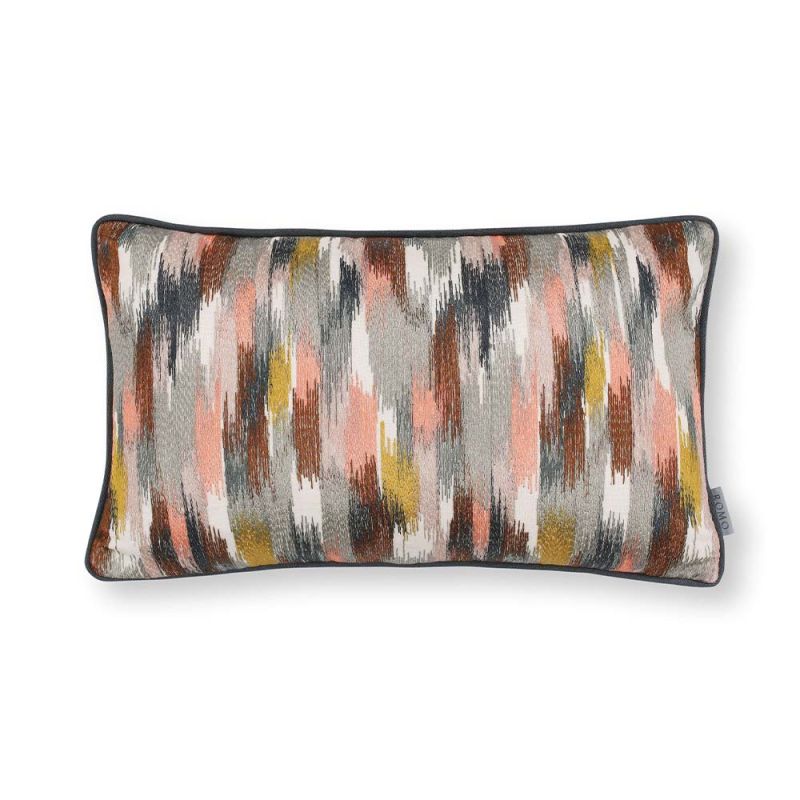 A warm multi-coloured embroidered linen cushion