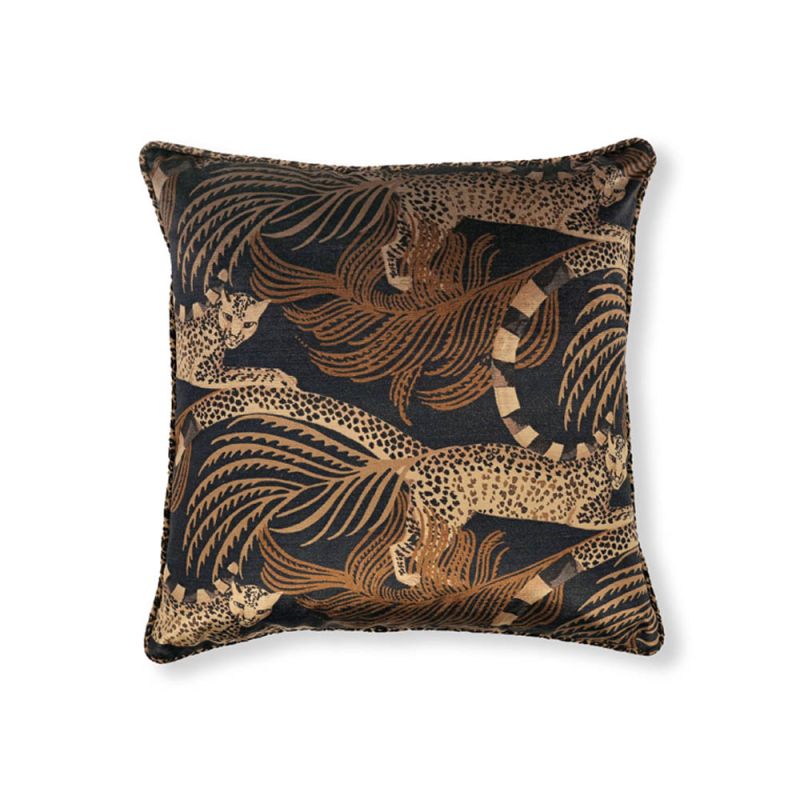 Black velvet cushion with brown leopard print