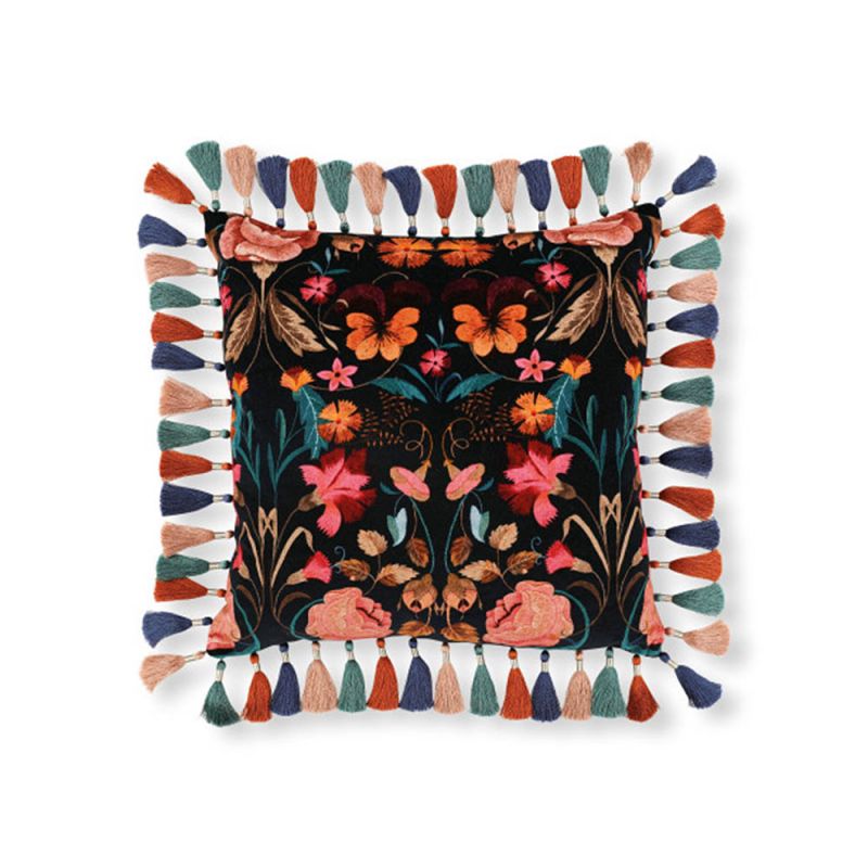 funky multicoloured floral cushion with tassels