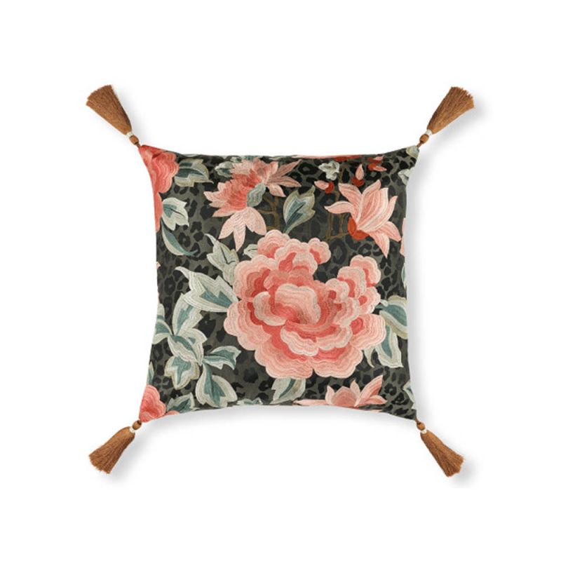 Floral cushion with tassels