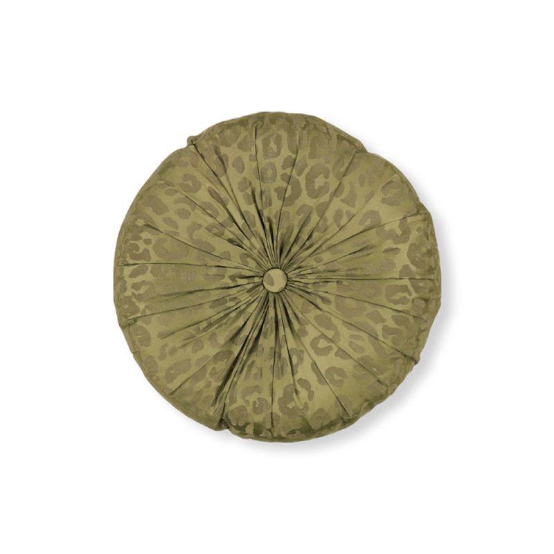 Round cushion with subtle leopard print design in green