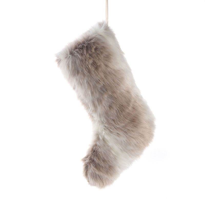 Luxurious grey brown two-toned faux fur Christmas stocking boot