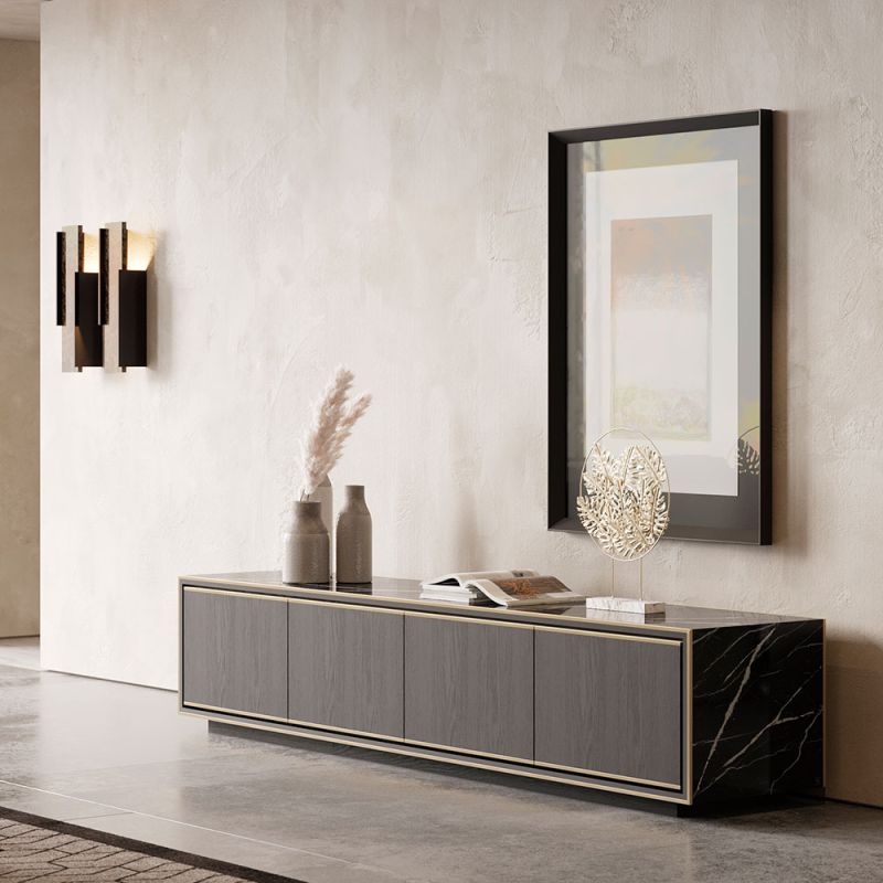 A luxurious TV cabinet available in wood and marble finishes by Laskasas