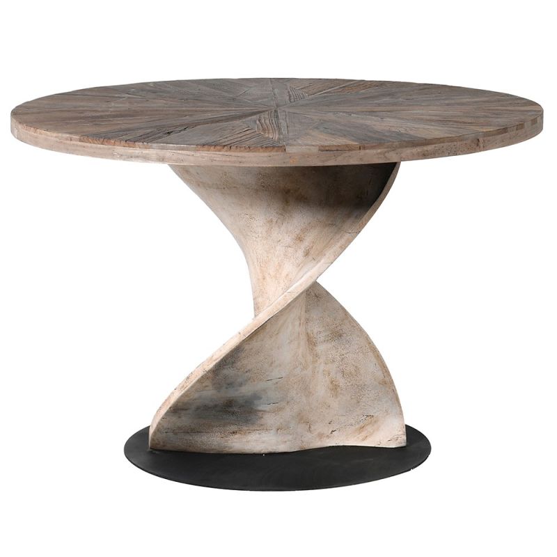 Circular dining table with twisted plinth base