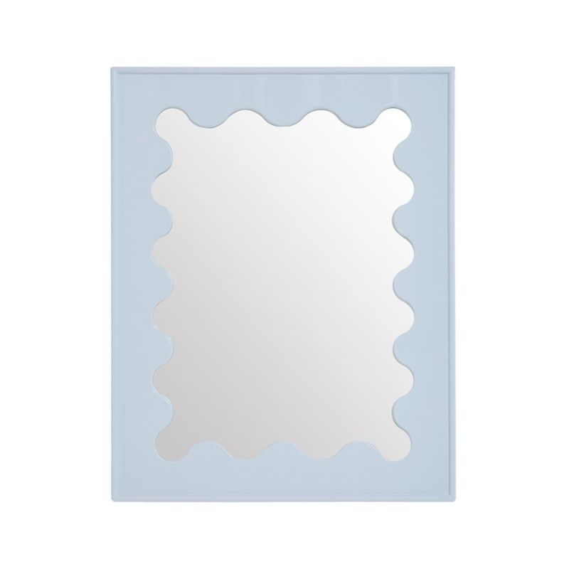 Glamorous glossy blue framed mirror with a  ripple design