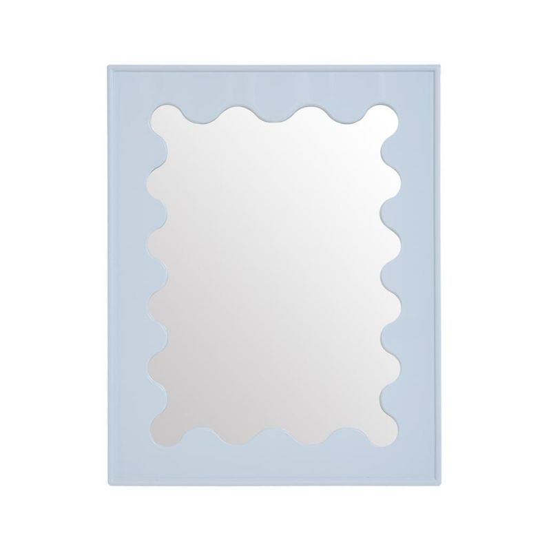 Glamorous glossy blue framed mirror with a  ripple design