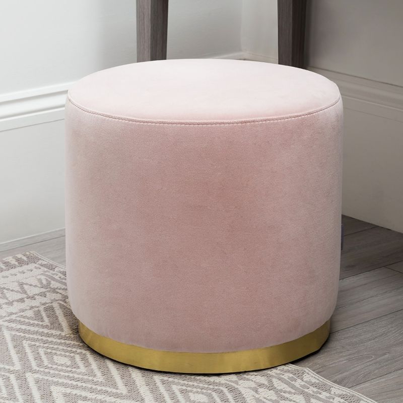 Luxury blossom pink velvet pouffe/stool with brass finish base