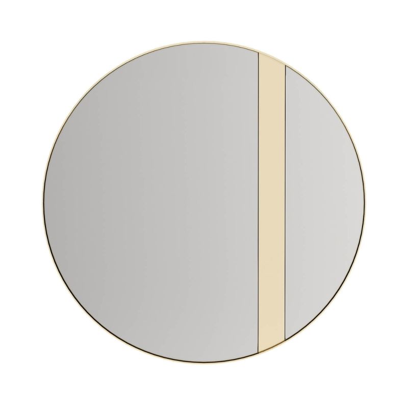 Large round bronze mirror with gold stainless steel frame and added detail