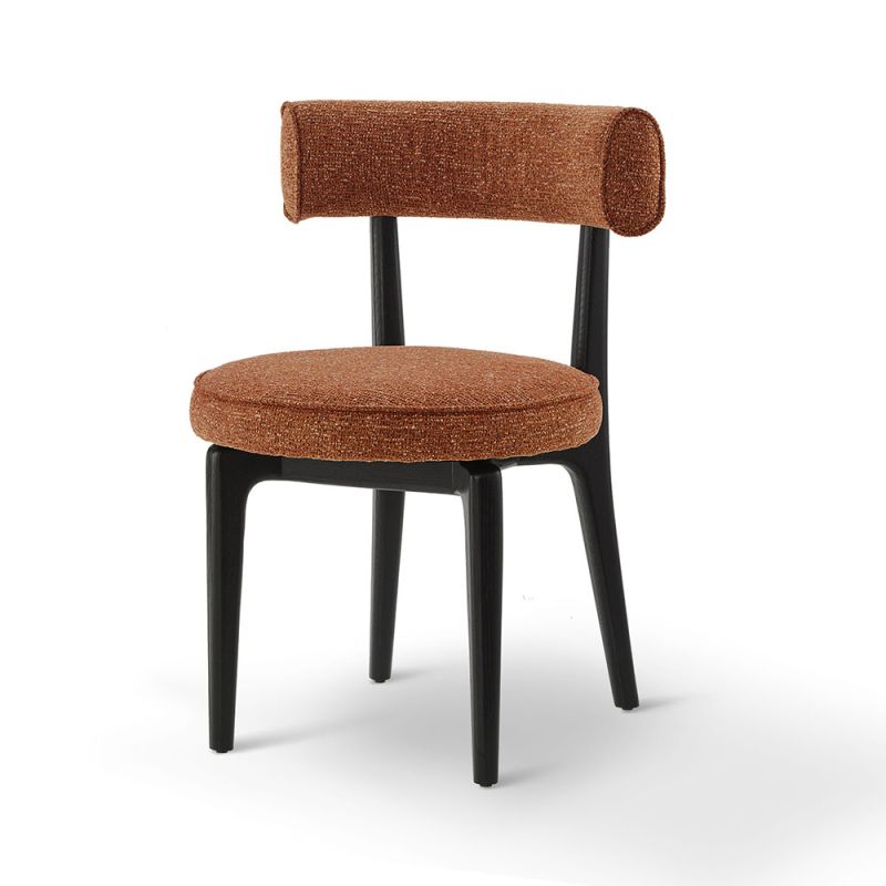 A striking dining chair with a sophisticated design and recycled upholstery