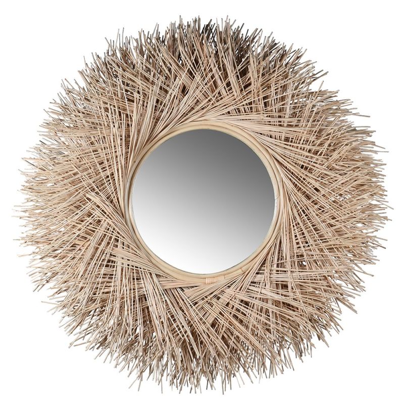 Straw effect framed round mirror