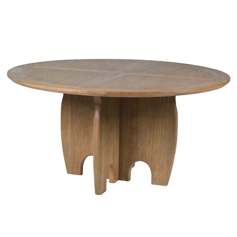 Circular wooden dining table