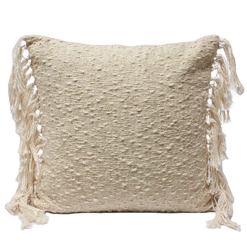 Bobble texture cream cushion with tassels on the edges