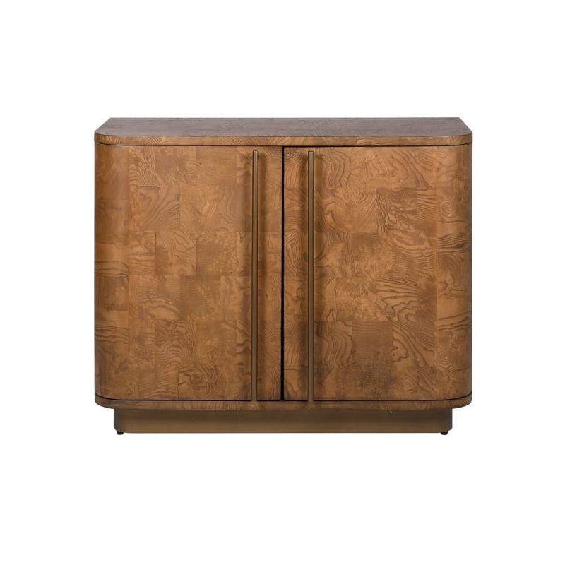 Elegant two door cabinet in burl wood finish