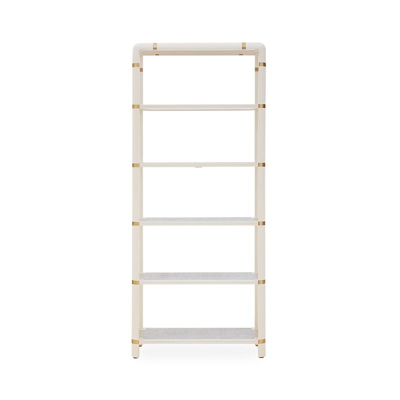 A luxurious Ivory lacquer-coated mahogany etagere with brass cuff details