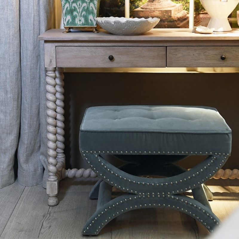 Foot stool in duck egg grey finish  with elegant detailing