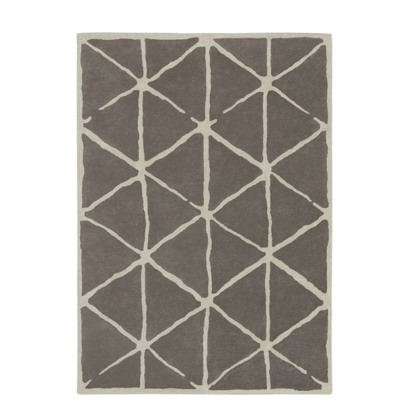 Hand-tufted geometric rug in dark brown and light brown