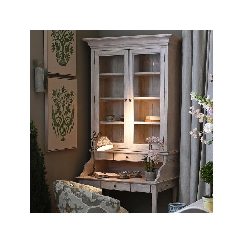 White washed wood cabinet with desk