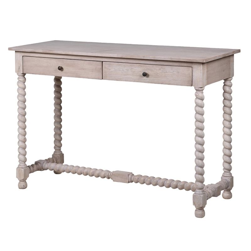 Wooden console table with twisted legs and white washed wood