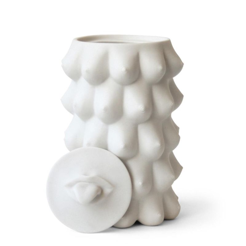 A sculptural matte porcelain cookie jar by Jonathan Adler 