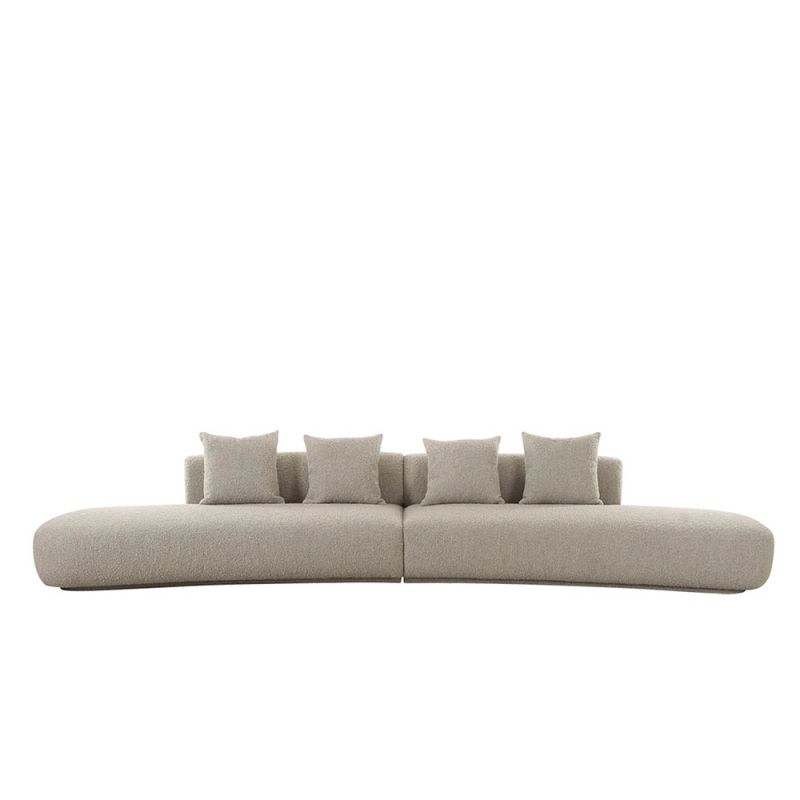Ultra contemporary curved sofa in taupe with four scatter cushions