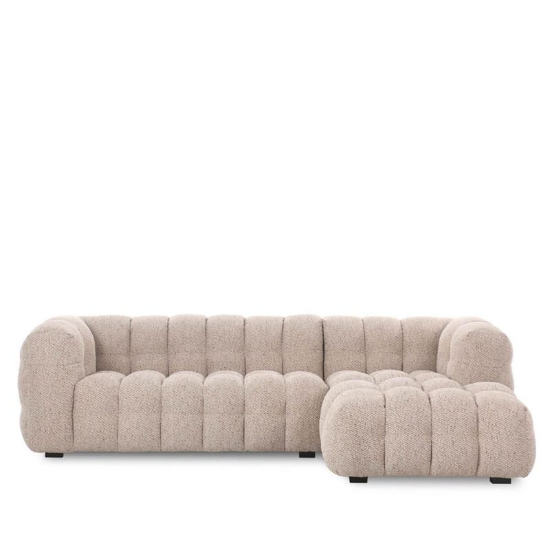 Right facing quilted taupe corner sofa