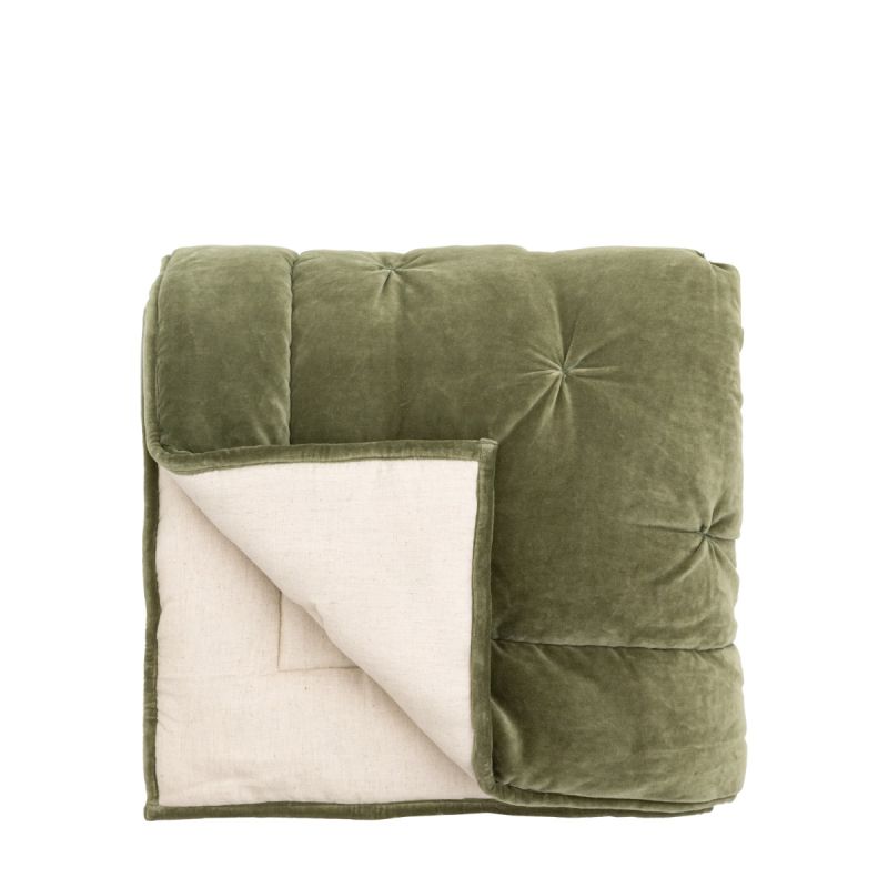 Green velvet Bedspread with textured design