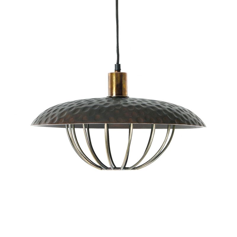Glamorous, industrial-inspired lamp with hammered effect and brass details