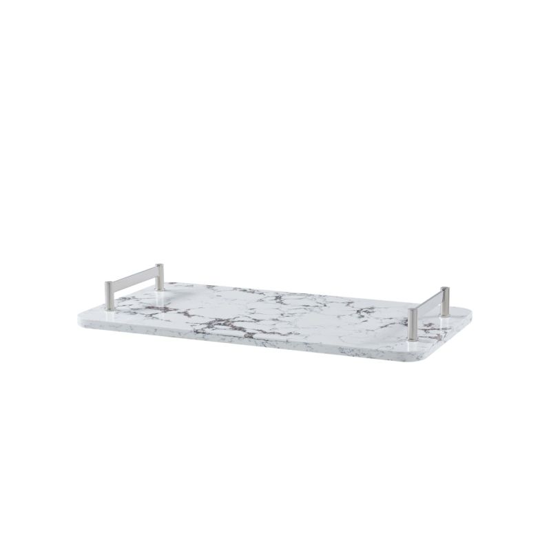 White marble tray with two silver handles 