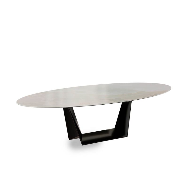 Glamorous geometric base dining table with marble top