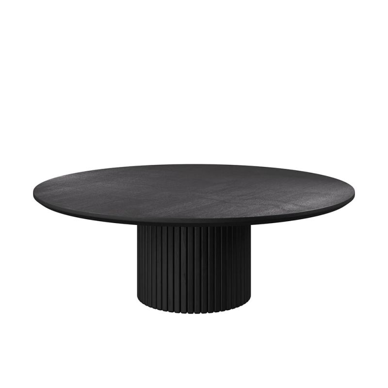 Black wooden coffee table with ribbed plinth base