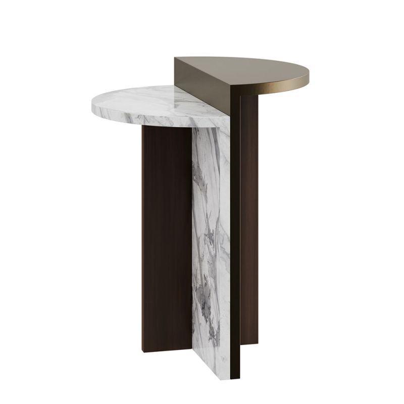 Interlocking silhouette metal and marble side table