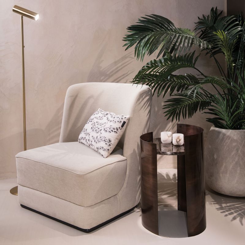 Brown metal side table with marble top