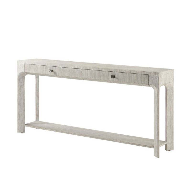 Elegant white wood console table with two frieze drawers